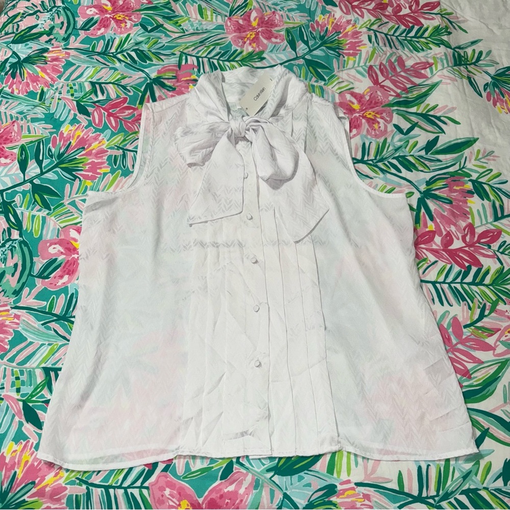 Calvin Klein NWT! White Sleeveless Tie-Front Blouse Size XL - Picture 9 of 17